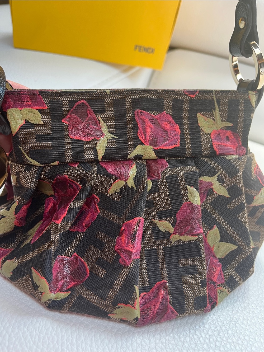 Fendi Chef Hobo Mini Bag with Pink Rose Print and Gold Charm - Picture 4 of 13
